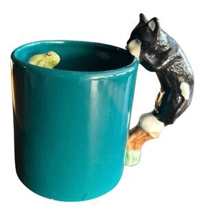 Bergschrund Seattle Teal Mug Tuxedo Cat Handle Green Frog 3D Design c. 1991